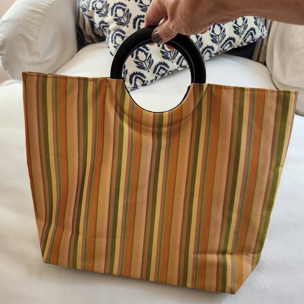 Multi-Stripe Raw Silk Tote w/ ring handles